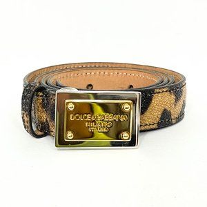 Authentic Dolce & Gabbana Leopard Print Belt with Gold Buckle